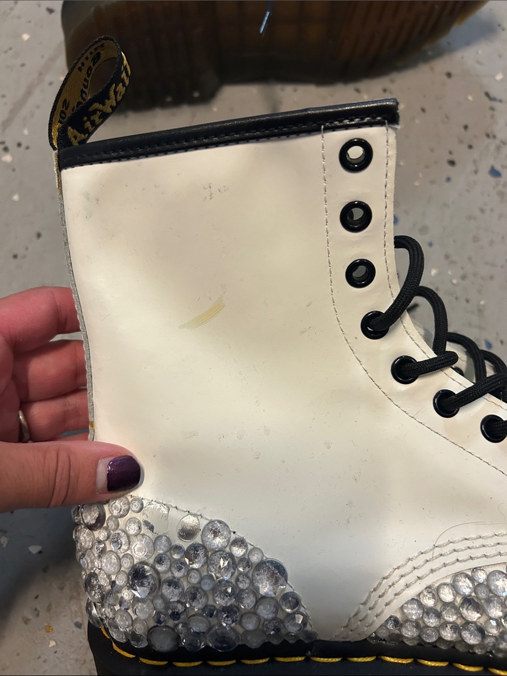 White Crystal-Embellished Combat Boots - Women - Picture 4 of 7